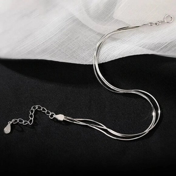 925 Sterling Silver Dainty Multi Layer Snakechain Bracelet Thin Shiny Bracelet - Picture 5 of 7